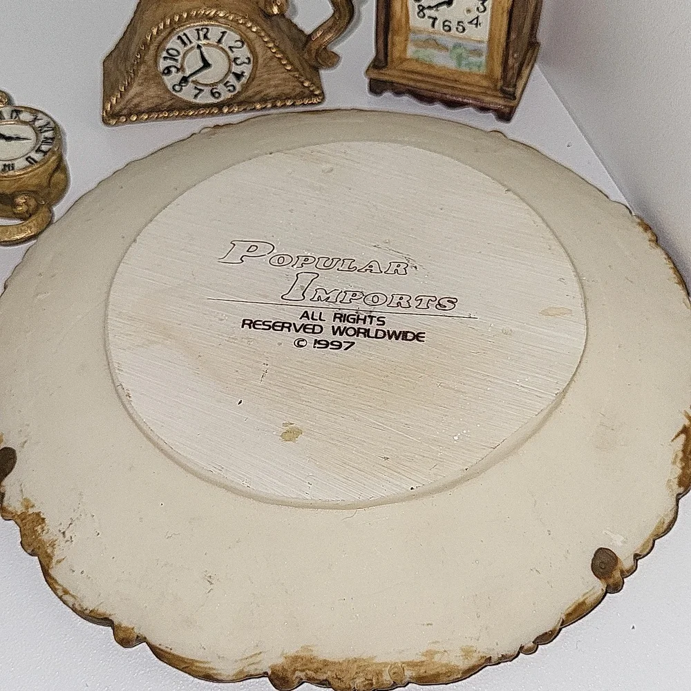 VINTAGE 1997 Decorative Ceramic Clock Set in Cream, Golden,Teal. POPULAR IMPORTS
